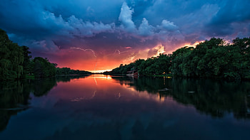 Amazing View, river, rain, awesome, graphy, nice, green, lights, cool, nature, amazing, , water, forrest, storm HD wallpaper