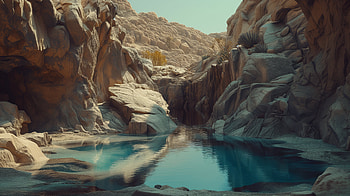 Serene Desert Oasis, desert oasis, natural landscape, canyon, water, rocks HD wallpaper