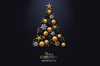 Merry Christmas, gold, happy new year, snowflake, black, stars HD wallpaper