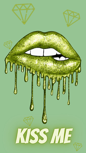 Green Lips, driplips, glitter, kiss HD phone wallpaper