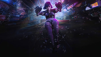 Midnight Dive Girl Leaping Out Firing Guns In The Night, cyberpunk, scifi, artist, artwork, digital-art HD wallpaper
