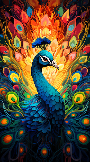 Vibrant Peacock Art - Mobile, Animal, peacock, colorful, Abstract, illustration HD phone wallpaper