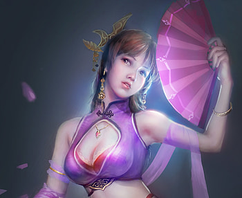 Girl with hand fan, hand fan, fantasy, girl, luminos, fan HD wallpaper