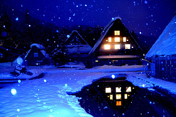 SNOW FALL, winter, snow, cottage, water, pond HD wallpaper