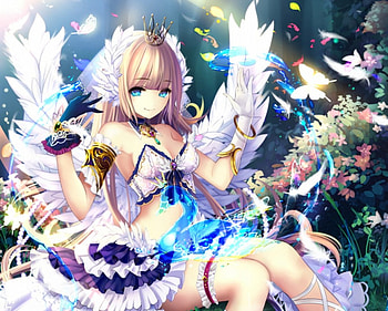 Shiratorihime Odette, sublime, long hair, royalty, dress, beauty, crown, lady, feather, wing, maiden, female, animegirl, wings, divine, gorgeous, girl, beautiful, elegant, tiara, anime, gown HD wallpaper