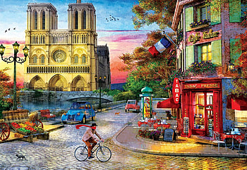 Notre Dame, Paris, houses, church, city, artwork, digital, bicycle HD wallpaper