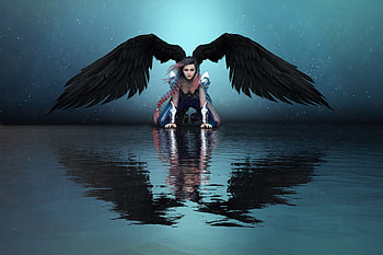 Girl Angel Big Wings Water Reflection , angel, wings, reflection, artist, artwork, digital-art, fantasy-girls HD wallpaper