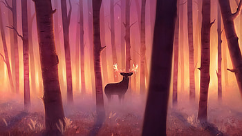 Reindeer Magical Forest , reindeer, forest, artist, artwork, digital-art, deviantart HD wallpaper