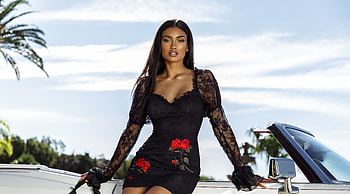 Kelly Gale, gorgeous, black dress, 2020 HD wallpaper