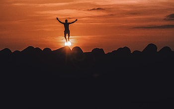 Nature, Sunset, Mountains, Silhouette, Bounce, Jump HD wallpaper