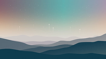 Landscape, minimal, stars, mountains, horizon, digital art HD wallpaper