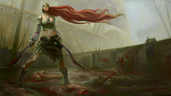 warrior, girl, redhead, combact HD wallpaper