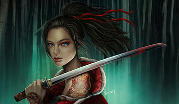 Warrior Girl With Sword , artist, digital-art, behance, warrior, tattoo HD wallpaper