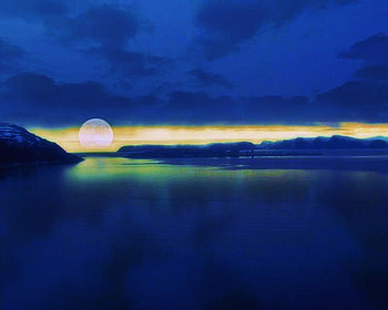 Curtain is closing, blue, refection, curtain horizon, streak, sky, water, sunset HD wallpaper