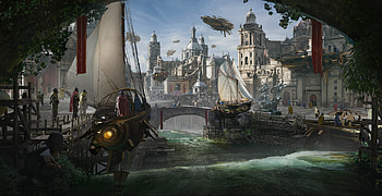 Neo‑Venice Skyport — Airships & Citizens (Sci‑Fi ), Sci Fi, people HD wallpaper