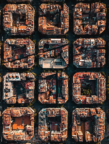 Stunning aerial graph of Barcelona's distinct city block pattern. HD phone wallpaper