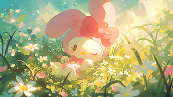 My Melody in Floral Bliss - Sanrio, My Melody (Onegai My Melody), sanrio, cute character, Anime, flower HD wallpaper
