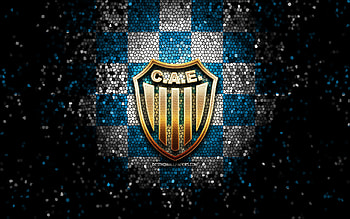 Asociacion Atletica Estudiantes FC, glitter logo, Primera Nacional, blue white checkered background, soccer, argentinian football club, Asociacion Atletica Estudiantes logo, mosaic art, football, Estudiantes de Rio Cuarto, AA Estudiantes de Rio Cuarto HD wallpaper