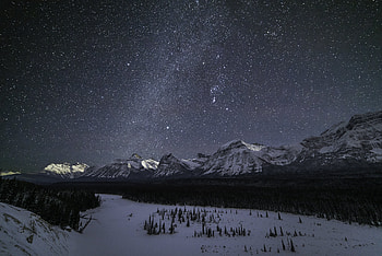 Winter, Nature, Mountains, Stars, Night, Snow HD wallpaper