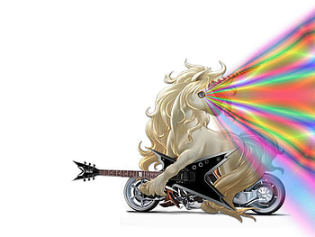 with the lot please..., motorcycle, unicorn, guitar, rainbow HD wallpaper