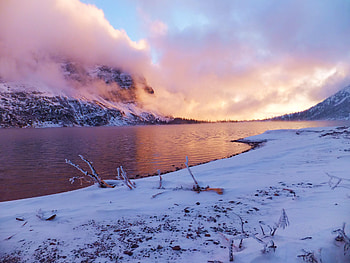 Sunset Frozen Lake Evening, sunset, lake, nature HD wallpaper