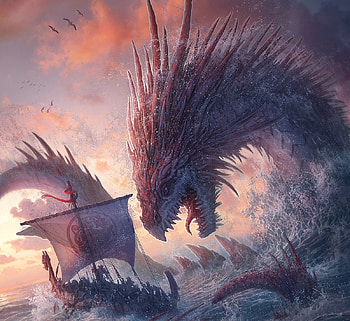 Dragon attacking a ship, water, kerem beyit, sea, fantasy, art, dragon HD wallpaper