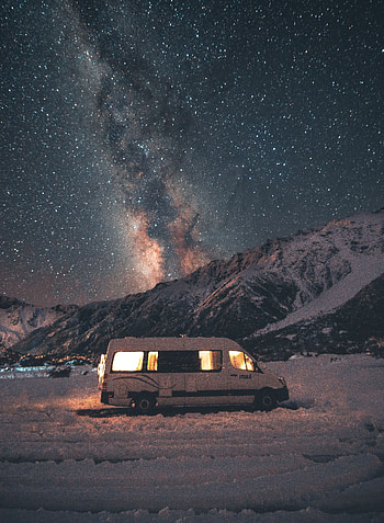 Landscape, Nature, Mountains, Night, Starry Sky, Journey, Van HD phone wallpaper