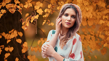 Lady, leaves, model, pretty HD wallpaper
