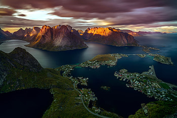 Fjord, nature, sunset, mountain HD wallpaper