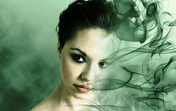 Femme, lady, abstract, fantasy, green, smoke, eyes, beautiful, woman HD wallpaper