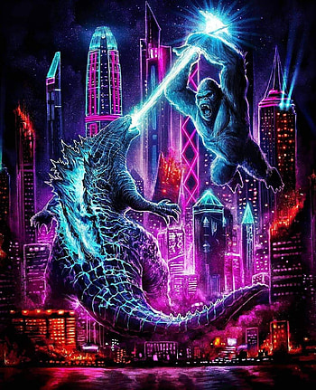 Godzilla vs Kong neon, art, world HD phone wallpaper
