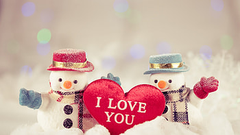 :), winter, snowman, craciun, christmas, red, couple, card, heart HD wallpaper