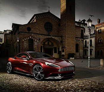 Red Aston Martin, aston martin, cars, red, , church HD wallpaper