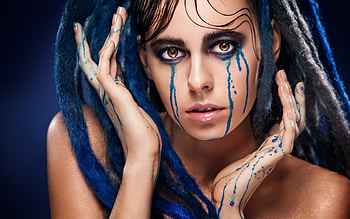 :-) , blue, makeup, model, face, paint, girl, woman, hand HD wallpaper