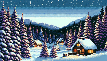 Winter Wonderland Pixel Art, winter wonderland, winter, snowy landscape, pine tree HD wallpaper