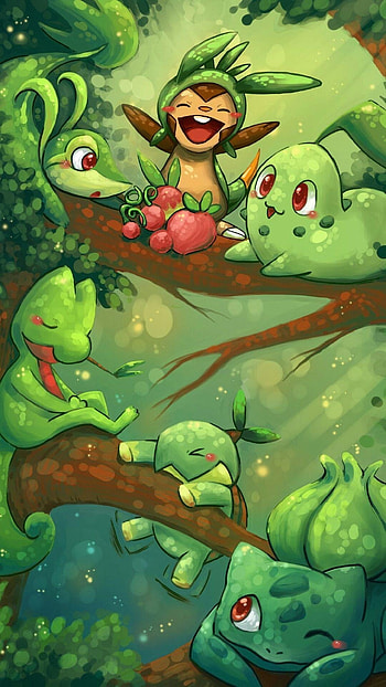 Grass Pokmon, Nature's wonders, Serene landscapes, Captivating creatures HD phone wallpaper