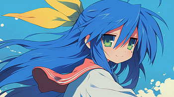 of Konata Izumi from Lucky Star, Anime, Lucky Star, Konata Izumi, blue anime HD wallpaper