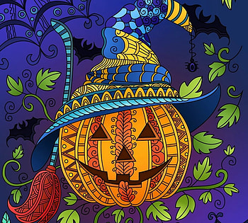 Happy Halloween!, blue, halloween, fantasy, harsh taggar, pumpkin, orange, witch, hat HD wallpaper