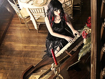 Song for you, piano, candels, flowers, romantic, woman HD wallpaper