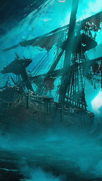 Ghost Ship, Shipwrecked vessel, Moonlit scene, Haunting ship HD phone wallpaper