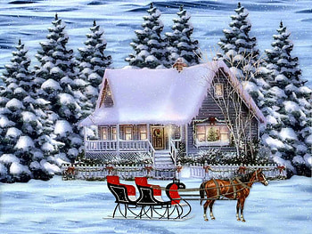 red sled, sleigh, Christmas, painting, snow HD wallpaper