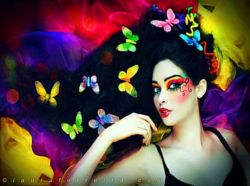OIL PAINT COLORFULL.., lovely face, colorful, butterfly, paint, oil, woman HD wallpaper