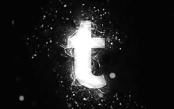 Tumblr white logo, , white neon lights, creative, black abstract background, Tumblr logo, social network, Tumblr HD wallpaper