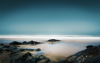 Nature, Water, Stones, Horizon, Shore, Bank, Fog HD wallpaper