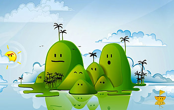 Island Entertainers, clouds, island, palm trees, ocean HD wallpaper