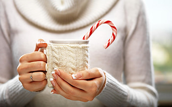 For you!, white, craciun, christmas, red, cup, hand, candy HD wallpaper