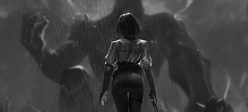 Another Story, warrior, artist, artwork, digital-art, artstation, monochrome, black-and-white HD wallpaper