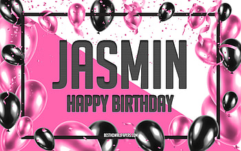 Happy Birtay Jasmin, Birtay Balloons Background, Jasmin, with names, Jasmin Happy Birtay, Pink Balloons Birtay Background, greeting card, Jasmin Birtay HD wallpaper