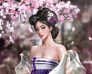 Fantasy girl, purple, jiyo, pink, fantasy, ji yo, girl, spring HD wallpaper