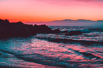 Nature, Sunset, Sea, Waves, Rocks HD wallpaper
